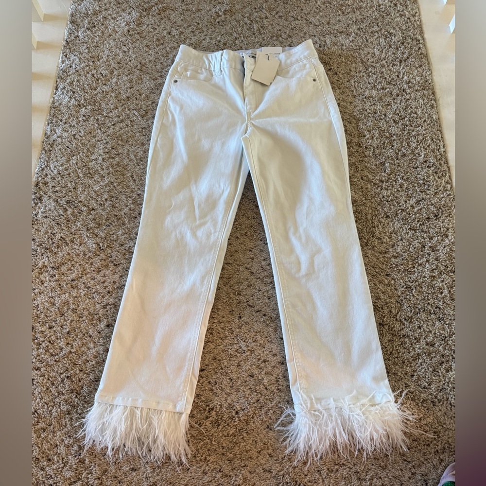 NWT Gibson & Latimer Perfect Fit Feather Trim Ankle Skinny Leg Twill Pants